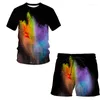 Träningsoveraller herr Summer Splash Tie Dyeing 3D Shorts Sets Kortärmad T-shirt 2023 Man Sport Träningsoverall Set Kläder 2 delar