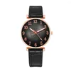 Wristwatches 2pcs Set Fashion Dresses For Women 2023 Brands Watches Luxury Digital Leaves Ladies Quartz Watch Black Leather Clock