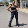 Femmes deux pièces pantalons 2023 mode cravate teinture imprimé enveloppé poitrine dos nu haut court Sexy gland Style urbain costume