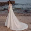 Eleagnt Wedding Dresses Long Sleeves V Neck Lace Appliques Bridal Gown Sweep Train Beach Women Robe De Mariee Summer