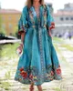 Casual Dresses Woman Dress Vintage V Neck 3/4 Puff Sleeve Floral Print Tassel Large Hem Maxi For Women Femme Robe Drop Delivery Appa Dhayr