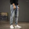 Créateur de mode en jeans masculin homme rétro bleu clair extensible élastique slim slip riping pantalon vintage pantalon denim décontracté hombre