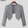 Мужские костюмы Blazers Incerun Fashion Men Blazer Solid Color Open Stitch с длинным рукавом повседневная нерегулярная уличная одежда 2023