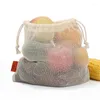 Borse portaoggetti 1Pc Eco Riutilizzabile Coulisse Piccola borsa in cotone a rete Frutta Verdura Supermercato Shopping Bundle Pocket