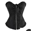 Bustini Corsetti Top sexy camicetta con cerniera Corsetto rosso e nero Costume Halloween Taglie forti Corsetto gotico vintage floreale Drop Dhj4D