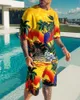 メンズジャージ夏の男性セット 3D ビーチココナッツの木 Tシャツ男性用スポーツウェアカジュアル半袖 Tシャツショーツ 2 ピース男性 Tシャツセット 230707