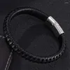 Braccialetti con ciondoli Stile Bracciale in corda di cuoio intrecciato nero per gioielli da uomo Punk Acciaio Chiusura magnetica Cinturino da uomo fatto a mano SP0402