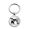 Keychains 1pc Cute Drum Kit Pattern Time Jewel Keychain Pendant Metal Keyring Creative Gift For Music Lovers