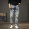 Créateur de mode en jeans masculin homme rétro bleu clair extensible élastique slim slip riping pantalon vintage pantalon denim décontracté hombre