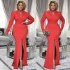 Casual Dresses Women Party Long Dress Red Sleeve High Slit Package Hip Elegant Office Wear Slim African Female Event Classy Occasion Robes