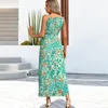 Grundlegendes Freizeitkleid, Seitenschlitz-Kleid, Sommer, sexy Blumendruck, ärmellos, trägerlos, mit Schnürung, lange Kleider, weiblich, elegant, Strandparty 230707