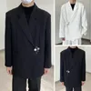 Men's Suits Men Suit Coat Clothes Pin Decor Anti-wrinkle Solid Color Long Sleeves Lapel Mid Length Patch Pocket Loose Notch Collar Jacket