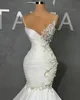 Kralen prachtige Dubai Pearls Arabische zeemeermin trouwjurken spaghetti riemen slanke gepaste plooien vintage bruidsjurken sexy elegante satijnvestidos de novia