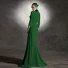 Elegancka zielona suknia wieczorowa syrenka 2023 V Neck 3/4 rękawy miękka satyna kobiety Prom Party arabski dubaj długie suknie wizytowe Robe De Soire