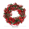 Coroa de flores decorativas de Natal com bagas vermelhas 19 polegadas Flor seca artificial para interior porta de lareira para férias de inverno