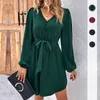 2023 Autumn/Winter Women's New Solid Color Long Sleeve school girl Dress