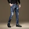 Men's Jeans Light Luxury Mens Slimfit Patchwork Blue Denim Pants Beggar Style Nightclub Performer Trendy Sexy Street Pants; 230707