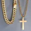 Ketten 2 Teile/satz Frauen Edelstahl Seil Kette Kreuz Halskette mit 13mm Minimalistischen Metall Kubanischen Halsketten Set Modeschmuck