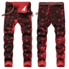 Men's Jeans Mens skull prints elastic denim pants street fashion paint red jeans slimming casual 230707