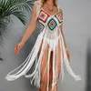 Uppsättningar 2023 Ny virkning Böhmen Long Fringe Tassel Beach Coverups Klänning Sexig kvinnor Bikini Badkläder Baddräkt Cover Up Beachwear