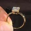 Bagues de grappe 9K Au375 Or jaune Femme Bague Moissanite Diamants 1 2 3 4 5 Rectangle Émeraude Fête De Mariage Fiançailles Anniversaire