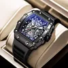 Horloges Mannen Skeleton Dial Sport Horloges Mode Stijl Top Silicagel Band Waterdicht Quartz Horloge Montre Homme