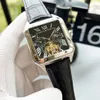 Vintage Square Tasarım Moda Lüks Deri Kemer Büyük Volan Erkekleri İzle Lüks Tasarımcı Saatler 42mm Otomatik Mekanik Saatler Kutu Yok