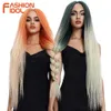 Parrucche sintetiche Afro Kinky Tessuto di capelli lisci Parrucca lunga intrecciata Cosplay 38 pollici Pizzo s per donne nere Ombre Rosa Verde 230227