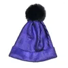 Bérets Winterproof Femmes Sequin Tricoté Polaire Bonnet Chapeau Avec Fausse Fourrure Pom-Pom Slouchy Tricot Chaud Brillant Bling Bonnets D'hiver Crâne Ca P