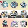 925 silver beads charms fit pandora charm Fashion Colorful Magical Unicorn Owl Flower Sky Blue Zircon charm set