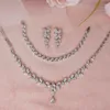 Necklace Earrings Set Platinum Plated Zircon Jewelry Bride Accessories Ring Bracelet Three Piece CHD21218