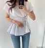 Capris Süße süße Tops Schößchenblusen Damen Koreanisch Japan Adrette Mädchen Damen Design Solider Gürtel Fliege Schnürhemd Blusas