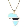 Pendentif Colliers Afrique Botswana Carte Drapeau Collier Or Couleur Acier Inoxydable Africain Bijoux Cadeau