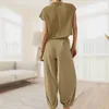 Conjunto de dos piezas de pantalones para mujer, conjunto de camisetas informales de punto para mujer, pantalones, 2 uds., conjuntos de chándal elegantes holgados simples a la moda de verano