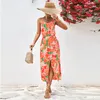 Basic Casual Dresse Robe florale 2023 Été sans manches Bouton Vacances Midi Robes Femme VNeck Beach Boho Chic Robe Robe élégante 230707