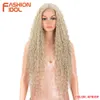 Synthetic Wigs Lace Wig Synthetic 30 Inch Super Long Kinky Curly Hair Ombre Blonde Loose Deep Wave s Heat Resistant Fiber 230227