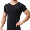 Herrkostymer NO.2 A1004 Man Undertröja Ice Silk T-shirts Herr Nylon V-ringad Kortärmad Toppar Ultratunna Coola nattkläder