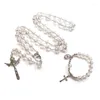 Strand Rosario cattolico Collana con ciondolo Bracciale con perline in acrilico Catena Gioielli religiosi per accessori per ragazze da donna