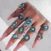 Een pak van 10 Hot Selling Vintage Ring Combo Bohemian Alloy Turquoise 10 Piece Ring Set