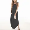 Casual Dresses Summer Dress Classic Solid Color Sleeveless With Pockets For Women Versatile Everyday Fashion Robe Mujer