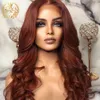 Peluca de cabello humano de encaje completo de color rojo cooper de encaje invisible 13x4 peluca delantera de encaje remy brasileño marrón rojizo rizado ondulado natural 150