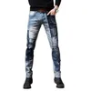 herenjeans licht luxe heren street fashion kleur contrast patchwork krassen punk stijl denim broek trendy casual broek; 230707