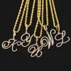 Pendant Necklaces Bling Crystal Initial Cursive Letters Zircon Necklace for Women Men Stainless Steel Cuban Chain Hip Hop Jewelry 230613