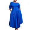 Casual Dresses Plus Size Women Swing Clothing Summer Solid Holiday Slanted Shoulder Strap Ruffle Hem Big Dress Vestidos