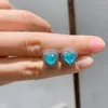 Stud Earrings Delicate Paraiba Emerald Heart-Shaped With Diamond ForWomen Lover Blue Green Zircon Christmas Banquet Gift Jewelry