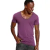 Men's Suits NO.2 A1294 Deep V Neck Slim Fit T-Shirt Short Sleeve T-Shirt For Men Short Cut Stretch Vee Top Tees Fashion Men Invisible Casual Casual