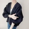 Cardigans v hals långärmad cardigan femme chic utsökta pärlplattor tröjor höst vinterkläder kvinnor japanska eleganta rockar