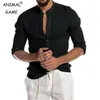 Chemises habillées pour hommes couleur unie lin chemise à manches longues bouton tendance grande taille col montant décontracté coton hauts 5XL 230707