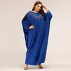 Abbigliamento etnico Abaya per donna blu pipistrello musulmano manica lunga in bianco e nero nappa pizzo applique abito ampio swing Dubai Islam turco