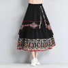 Saias Feminino Étnico Feminino Outono Inverno México Estilo Hippie Original Boho Longo Azul Vermelho Patchwork Bordado Midi KK4218